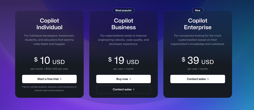 GitHub Code Assistant Pricing Plans